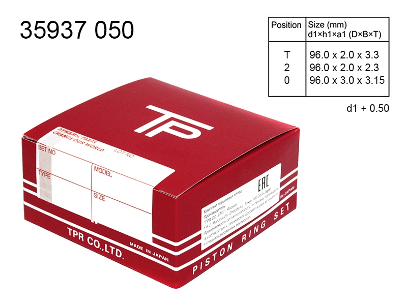 TPR Кольца поршневые (0.5/ к-т) Toyota Hiace 93-04 / Hilux Pick Up 97-04 1KZT;1KZTE;22RE;3L;3RZF;3RZFE;4Y