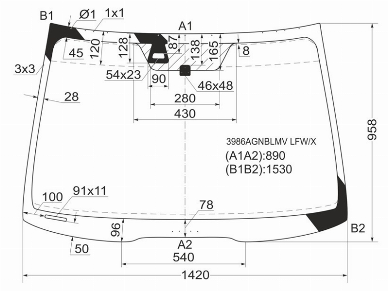 XYG Стекло лобовое (Датчик дождя) Honda Accord 02-08 / Acura TSX 03-08