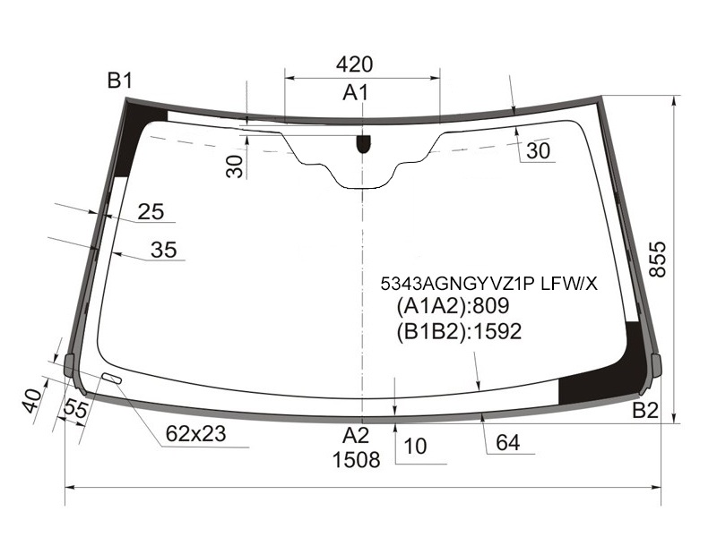 XYG Стекло лобовое (Молдинг) Mercedes-Benz M-Class 97-05