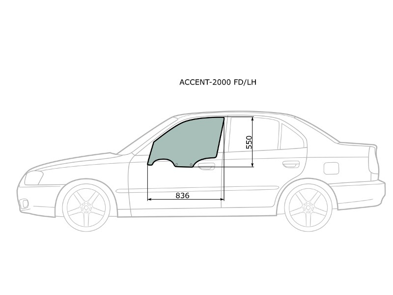 XYG Стекло боковое опускное (Спереди/ Слева/ Цвет зеленый) Hyundai Accent 99-12 / Verna 00-06