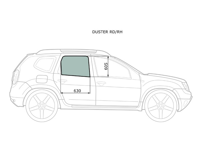 XYG Стекло боковое опускное (Сзади/ Справа/ Цвет зеленый) Nissan Terrano 14-22 / Renault Duster 10-21