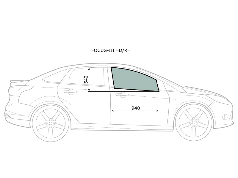 XYG Стекло боковое опускное (Спереди/ Справа/ Цвет зеленый) Ford Focus 10-19
