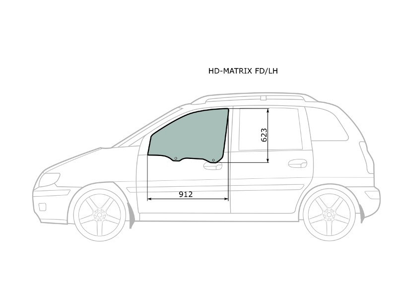 XYG Стекло боковое опускное (Спереди/ Слева/ Цвет зеленый) Hyundai Lavita 01-07 / Matrix 01-10
