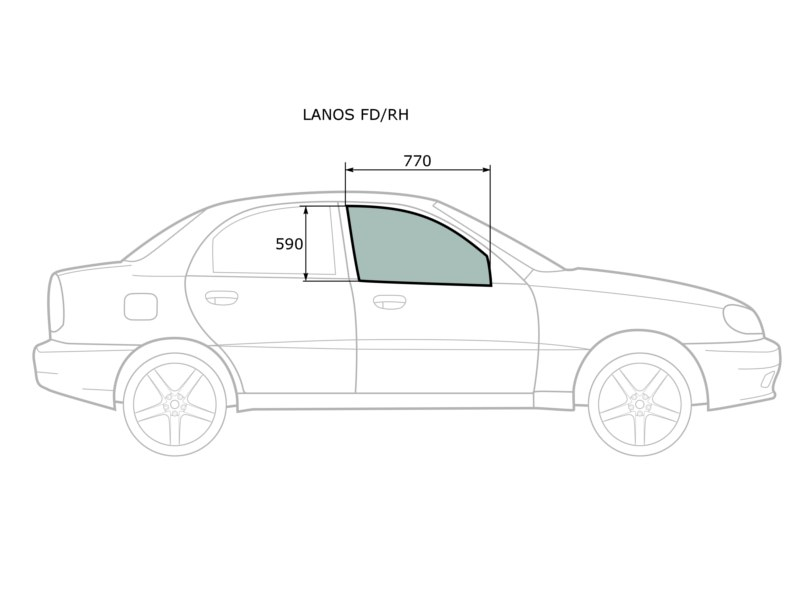 XYG Стекло боковое опускное (Спереди/ Справа/ Цвет зеленый) Chevrolet Lanos 05-09 / Daewoo Lanos 97-08