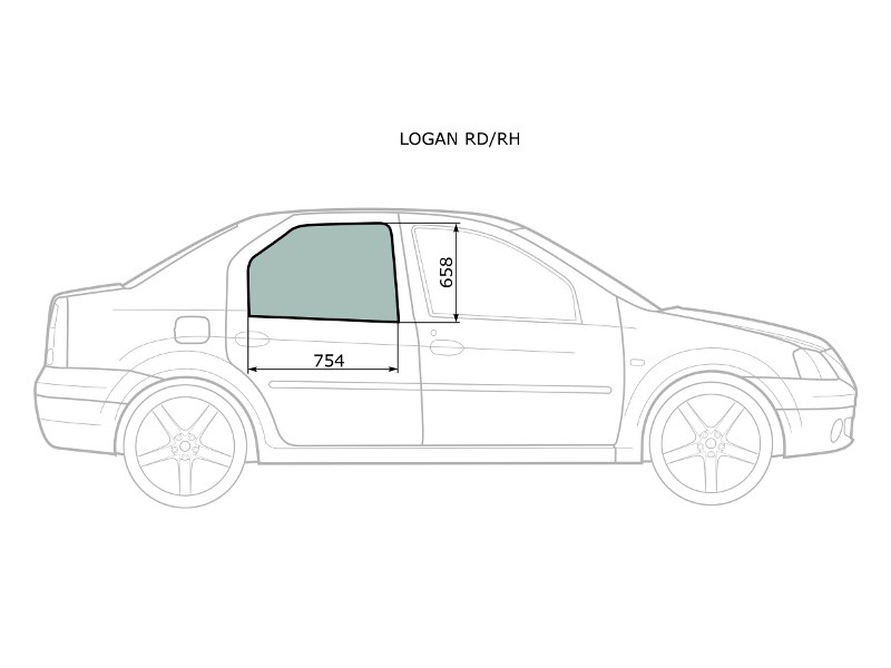 XYG Стекло боковое опускное (Сзади/ Справа/ Цвет зеленый) Renault Logan 04-16 / Dacia Logan 04-08