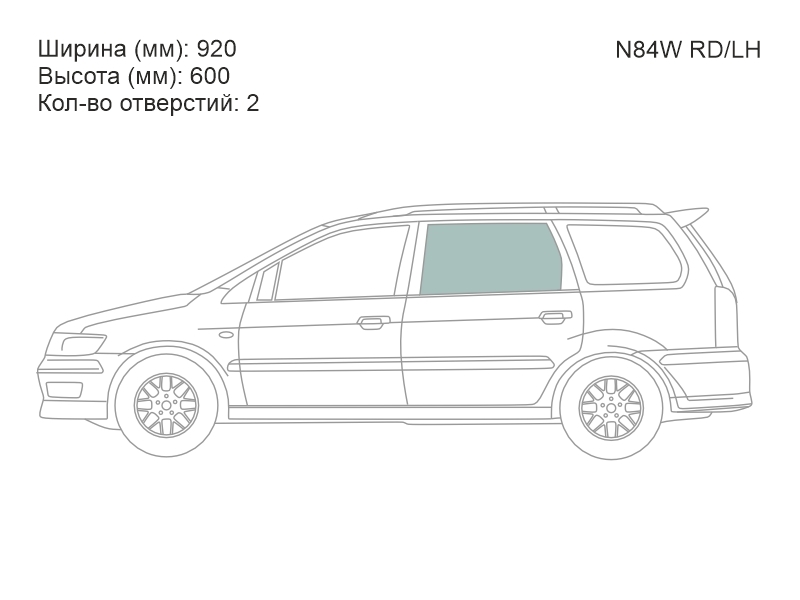 XYG Стекло боковое опускное (Сзади/ Слева/ Цвет зеленый) Mitsubishi Chariot Grandis 97-03 / Space Wagon 97-04