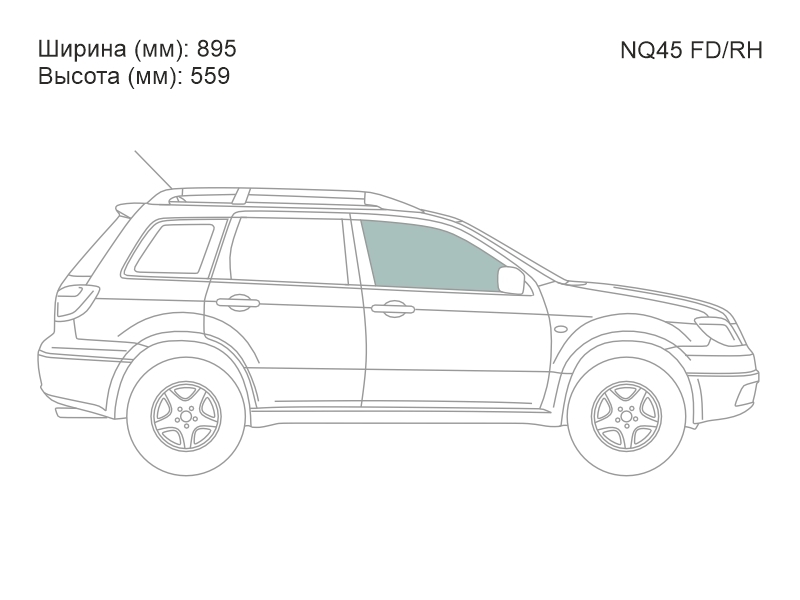 XYG Стекло боковое опускное (Спереди/ Справа/ Цвет зеленый) Mitsubishi Outlander 02-09 / Airtrek 01-05