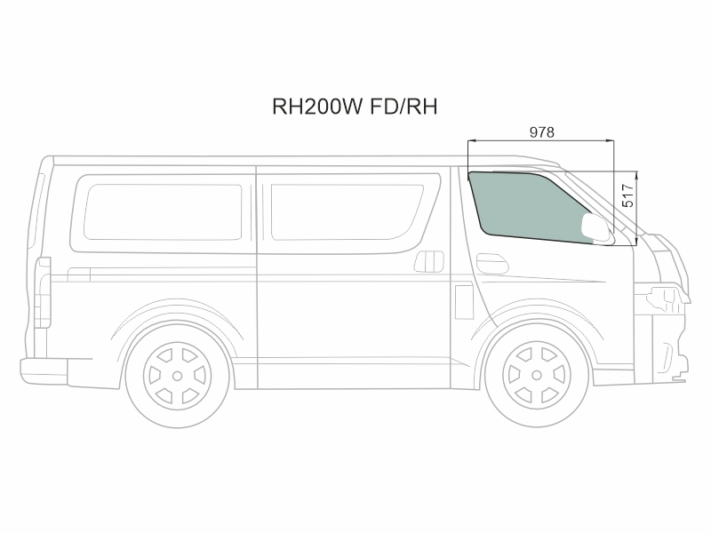 XYG Стекло боковое опускное (Спереди/ Справа/ Цвет зеленый) Toyota Hiace 04-20