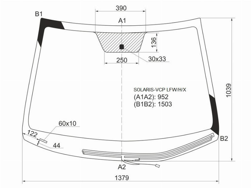 XYG Стекло лобовое (Обогрев щеток) Hyundai Solaris 10-17 / Kia Rio 11-17
