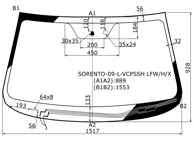 XYG Стекло лобовое (Обогрев щеток/ Датчик дождя) Kia Sorento 09-13